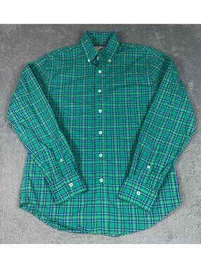 Relwen Men's Green Blue Plaid Long Sleeve Button Down Shirt Cotton Size S